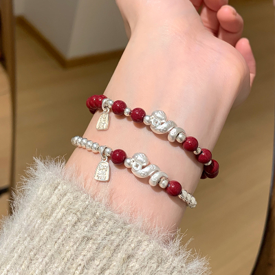 朱砂手串女士正品2025属蛇的蛇年本命年手链银饰礼物女吉祥佩戴物送女朋友老婆情人节七夕生日礼物
