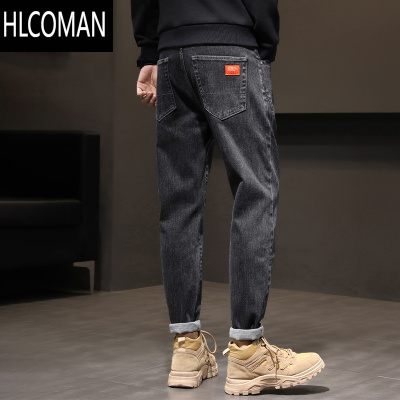 HLCOMAN冬季牛仔裤男士修身弹力小脚裤男款休闲加绒款男裤子男生水洗