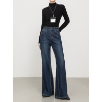 冬季新款加绒加厚牛仔裤女四面弹保暖显瘦筒喇长裤