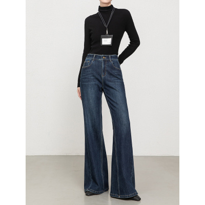 冬季新款加绒加厚牛仔裤女四面弹保暖显瘦筒喇长裤