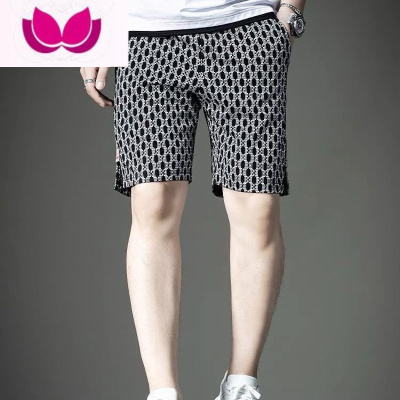 七斓2023时尚新款短裤男夏季薄款潮流格子休闲舒适速干沙滩修身五分裤