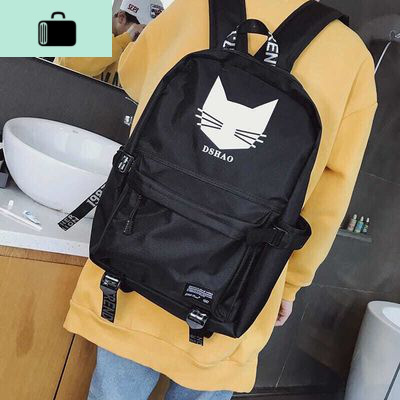 男士翻盖休闲包文艺风电脑背包学生帆布书包双肩包时尚潮流旅行包NEW LAKE 大猫