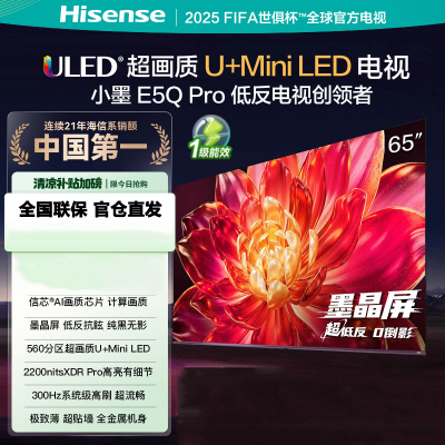 海信电视小墨E5Q Pro 65吋 超画质U+Mini LED 墨晶屏 信芯芯片 300Hz高刷