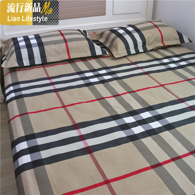 老粗布床单单件三件套单人格子网红棉棉枕套帆布凉席1.8米m床 三维工匠