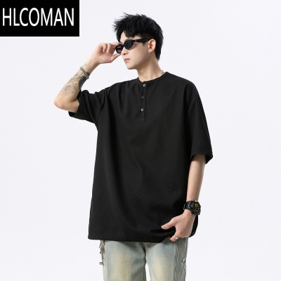HLCOMAN亨利华夫格短袖t恤男2025韩系高级感ins潮牌宽松五分袖
