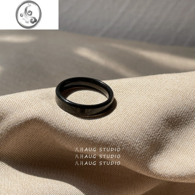 JiMi潮酷ins风情侣黑色钛钢戒指男女百搭中食指环不掉色个性小众设计