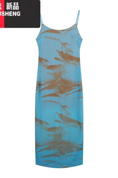YIBUSHENG扎染印花吊带连衣裙女季辣妹修身包臀裙中长款开叉裙子