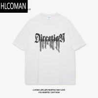 HLCOMAN高街字母美式短袖t恤男2024夏季新款美式黑色宽松男士半袖