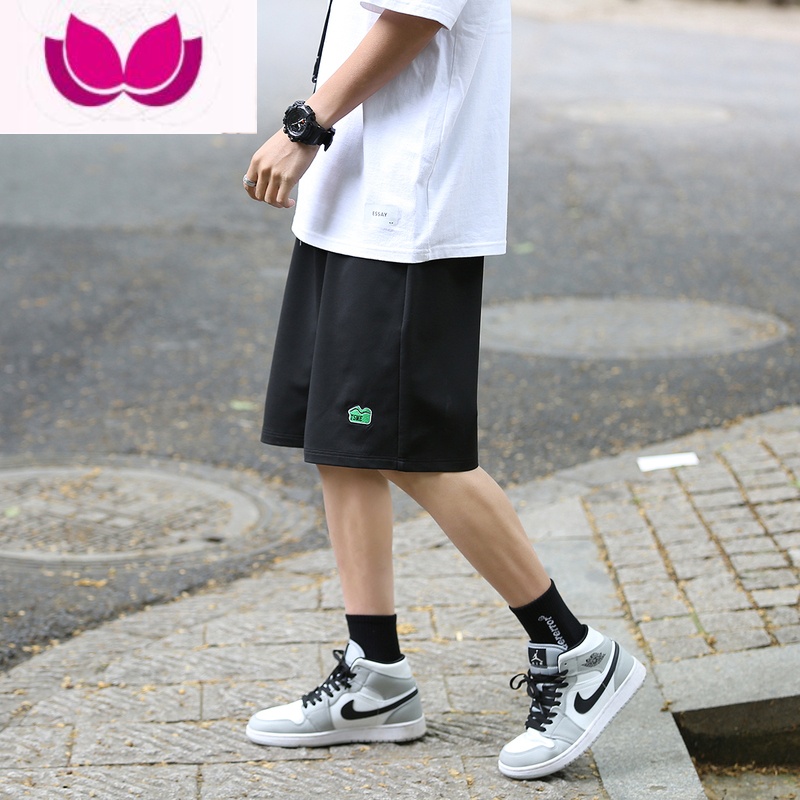 七斓E男士短裤韩版宽松刺绣直筒五分裤ins情侣款百搭学生卫裤