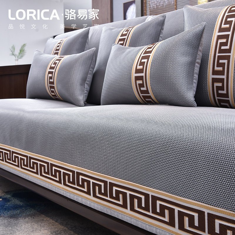 家柏饰(CORATED)沙发垫夏季凉席防滑皮沙发套罩四季通用冰丝坐垫夏天款藤席 福延年-灰色 抱枕套45*45cm