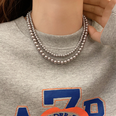法式复古灰珍珠项链女2023新款高级感气质百搭毛衣链轻奢小众颈链送女朋友老婆情人节七夕生日礼物