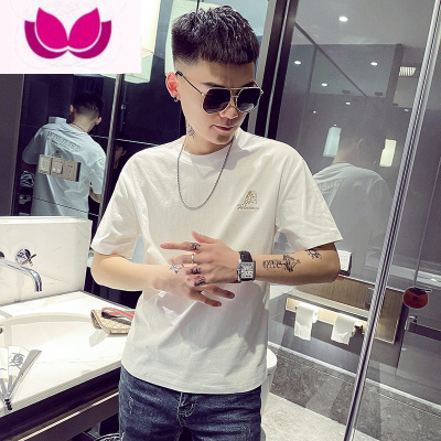 七斓2023新款短袖t恤男士夏季潮牌圆领半袖上衣服男装白色体恤衫