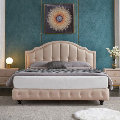 皮床双人床现代简约北欧轻奢真皮床1.8米主卧婚床美式公主皮艺床