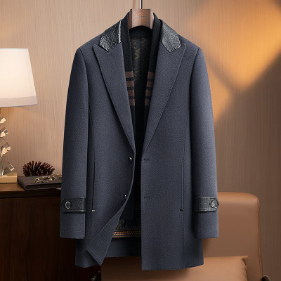 真皮领双面呢羊毛大衣男士秋冬潮流脱卸鹅绒内胆呢子外套大码男装