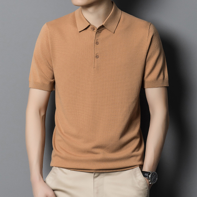 专柜男士纯色polo衫短袖桑蚕丝宽松针织休闲翻领半袖t恤衫薄