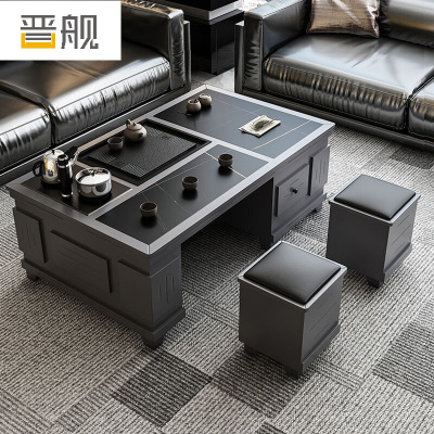 晋舰 火烧石功夫茶几茶桌椅组合茶具一体套装茶台一键上水 1.3米宝马灰