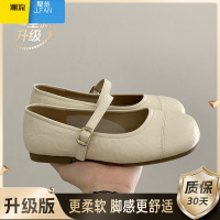 聚范白色法式圆头平底浅口单鞋女2024新款配裙子复古软底玛丽珍鞋