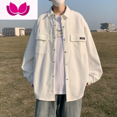 七斓华夫格长袖衬衫男高级感港风潮牌学生痞帅宽松工装衬衣外套