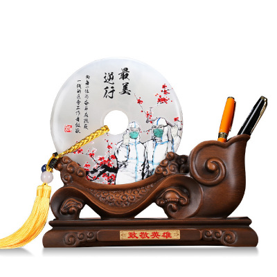 家柏饰(CORATED)致敬英雄玉石平安扣笔筒摆件表彰定制奖品纪念品办公室工艺品