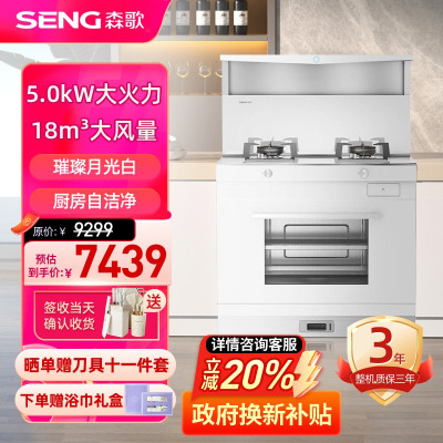 森歌(SENG)集成灶 L1ZK蒸烤一体 外观美 大容量 厨房灶具家用蒸烤箱燃气灶 液化气白色款