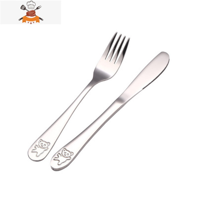 儿童卡通叉子勺子可爱家用西餐刀牛排刀不锈钢刀叉勺小熊礼品套装 敬平 小熊刀叉套装