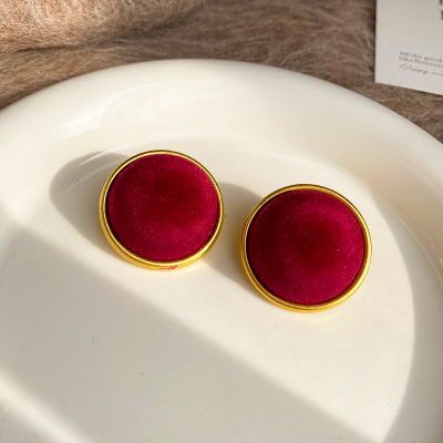 红色圆形耳钉轻奢高级感气质大气耳环2024新款港风轻奢耳饰女送女朋友老婆情人节七夕生日礼物
