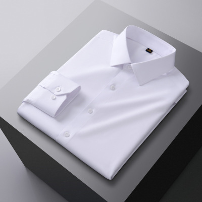 春秋新款含桑蚕丝莫代尔长袖衬衫男士弹力免烫工装衬衣男