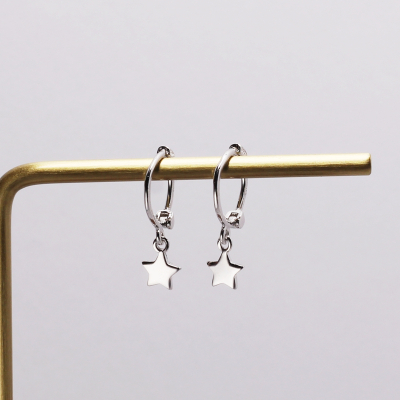 925纯银女圈圈圆圈耳环男士耳圈个性耳饰气质日韩十字架星星耳扣送女朋友老婆情人节七夕生日礼物