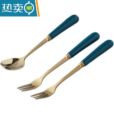 敬平水果叉家用高端甜品叉收纳罐套装儿童安全小叉子轻奢水果罐果签插 金色[2叉+1勺]颜色随机发,可备注颜色