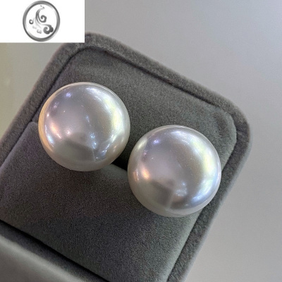 JiMiLJW ins博主同款20mm贝珠馒头形珍珠耳钉法式复古气质大珍珠耳环