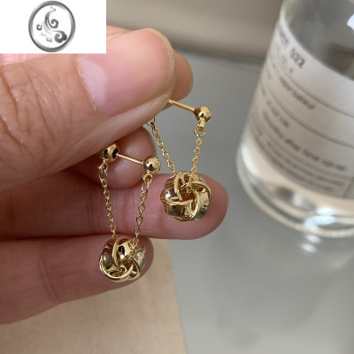 JiMi法式复古耳环女小众高级感2023新款金属结绳小巧精致银银耳饰耳坠