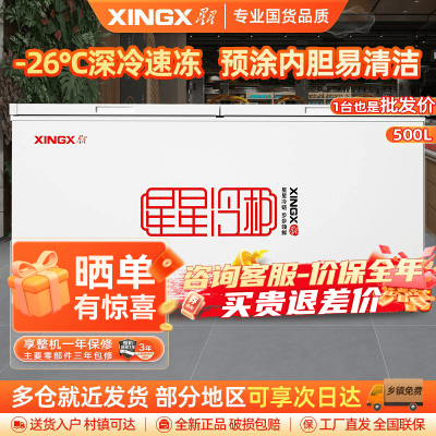星星(XINGX) 500升 商用卧式冷柜 冷藏冷冻转换 冰柜 商用保鲜设备 微霜系统 节能省电 BD/BC-500R
