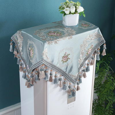 欧式空调套防尘罩立式保护罩布艺开机不取柜式柜机内机室内正方形 花柒-蓝色 90*90cm(含吊穗10CM每边)