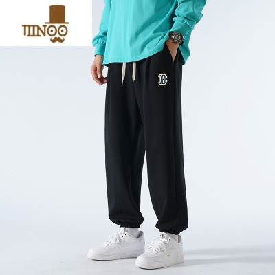 YANXU裤子男款美式高街运动卫裤休闲长裤宽松束脚百搭大码潮牌黑