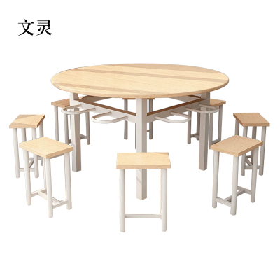 文灵餐桌学校食堂小吃店快餐桌椅饭堂橡木色圆桌1200*750含椅