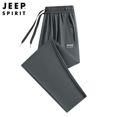 JEEP吉普休闲裤男精致格夏季直筒纯色裤子男青年薄款冰丝简