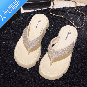 SUNTEK2023夏款新款亮闪水钻人字拖女高级感夹脚松糕女鞋潮流懒人凉拖鞋