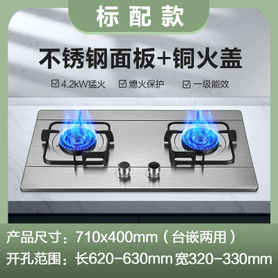 志高(CHIGO)煤气灶双灶燃气灶家用嵌入式天然气灶台式液化气灶猛火灶炉具_标配款不锈钢猛火铜盖_液化气