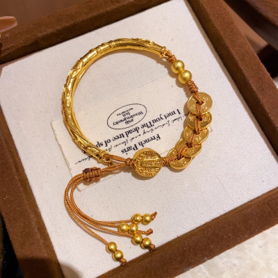金色五帝钱财运手链女轻奢小众高级感手镯配饰2025新款时尚手饰品送女朋友老婆情人节七夕生日礼物