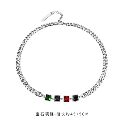 拼接项链男高级感小众设计感拼色钛钢锁骨链男生高街嘻哈毛衣链送女朋友老婆情人节七夕生日礼物