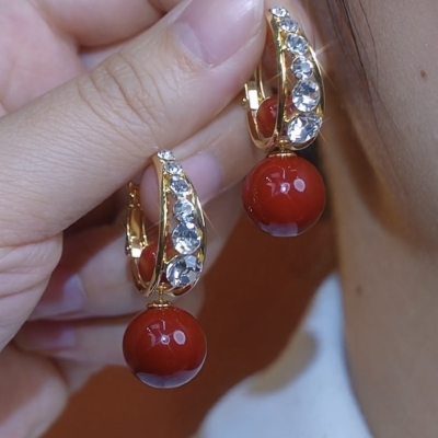 925银针一款多戴红色珠珠耳环轻奢设计感锆石耳钉气质高级感耳饰送女朋友老婆情人节七夕生日礼物