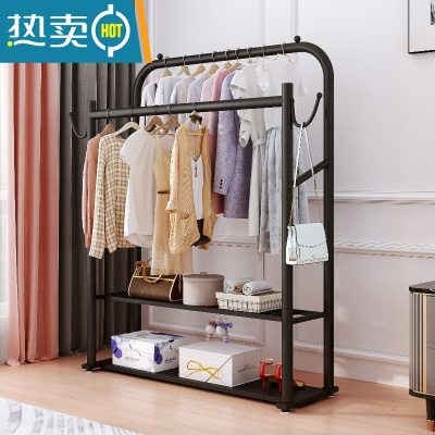 敬平晾衣架落地折叠家用置地阳台卧室挂衣架室内简易加粗双杆式衣帽架 加粗 双杆长150 双层板 哑光黑