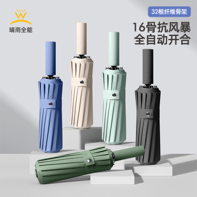 旭晴16骨双龙骨一键开合加大伞面黑胶晴雨伞