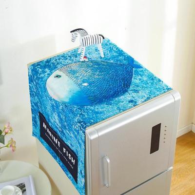 北欧风格滚筒洗衣机罩盖布单开双开冰箱盖巾防尘罩棉麻布艺 海鱼 微波炉(35*100cm)