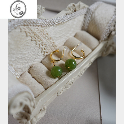 JiMiyeajewel和田玉髓耳夹森系气质耳骨夹无耳洞耳环复古气质女