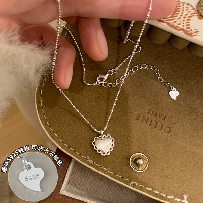 纯银蕾丝花边爱心项链高级感轻奢小众时尚锁骨链配饰女款银饰送女朋友老婆情人节七夕生日礼物