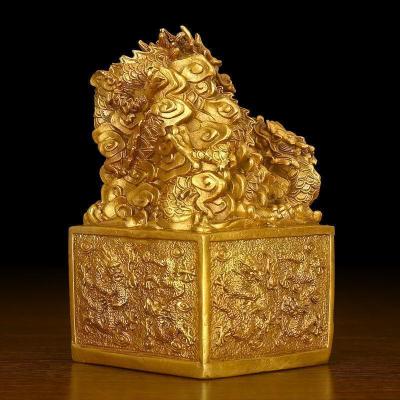 家柏饰(CORATED)铜九龙金玺铜玉玺摆件书房老板办公室桌工艺品