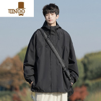 YANXU秋季休闲冲锋衣男户外宽松纯色连帽外套工装百搭风衣潮牌夹克防风