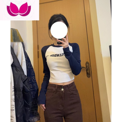 七斓美式复古长袖t恤女冬内搭打底衫修身显瘦甜辣妹bm风短款上衣