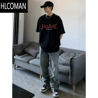 HLCOMAN夏季黑色美式百搭短袖2024新款男女潮牌宽松情侣半袖上衣ins